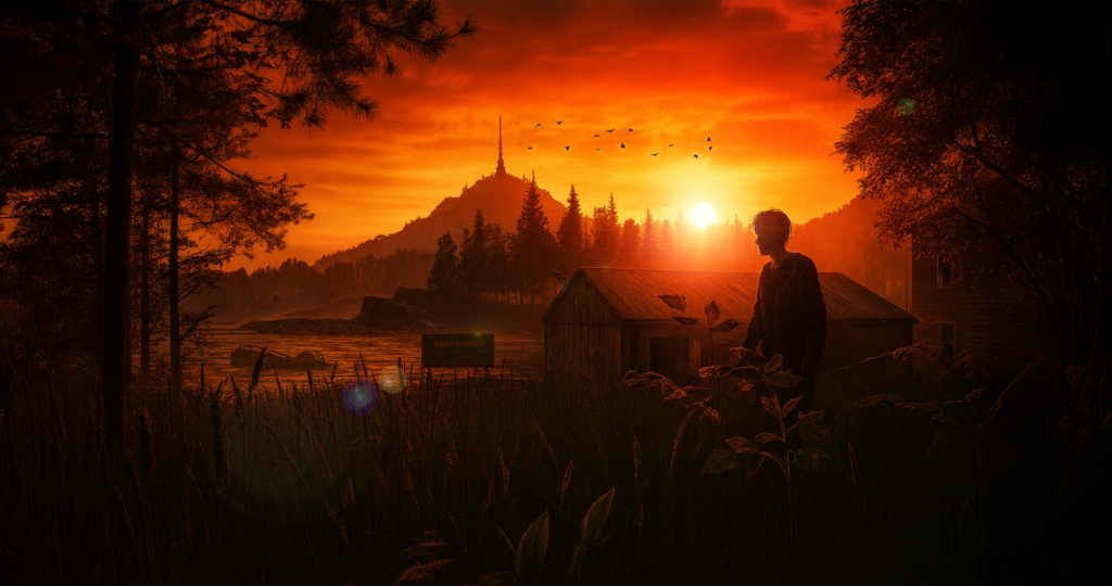 ArdemSurvivorsHub.com Background Image of Ardem Artwork Town In Distance View with Wondering Zombie